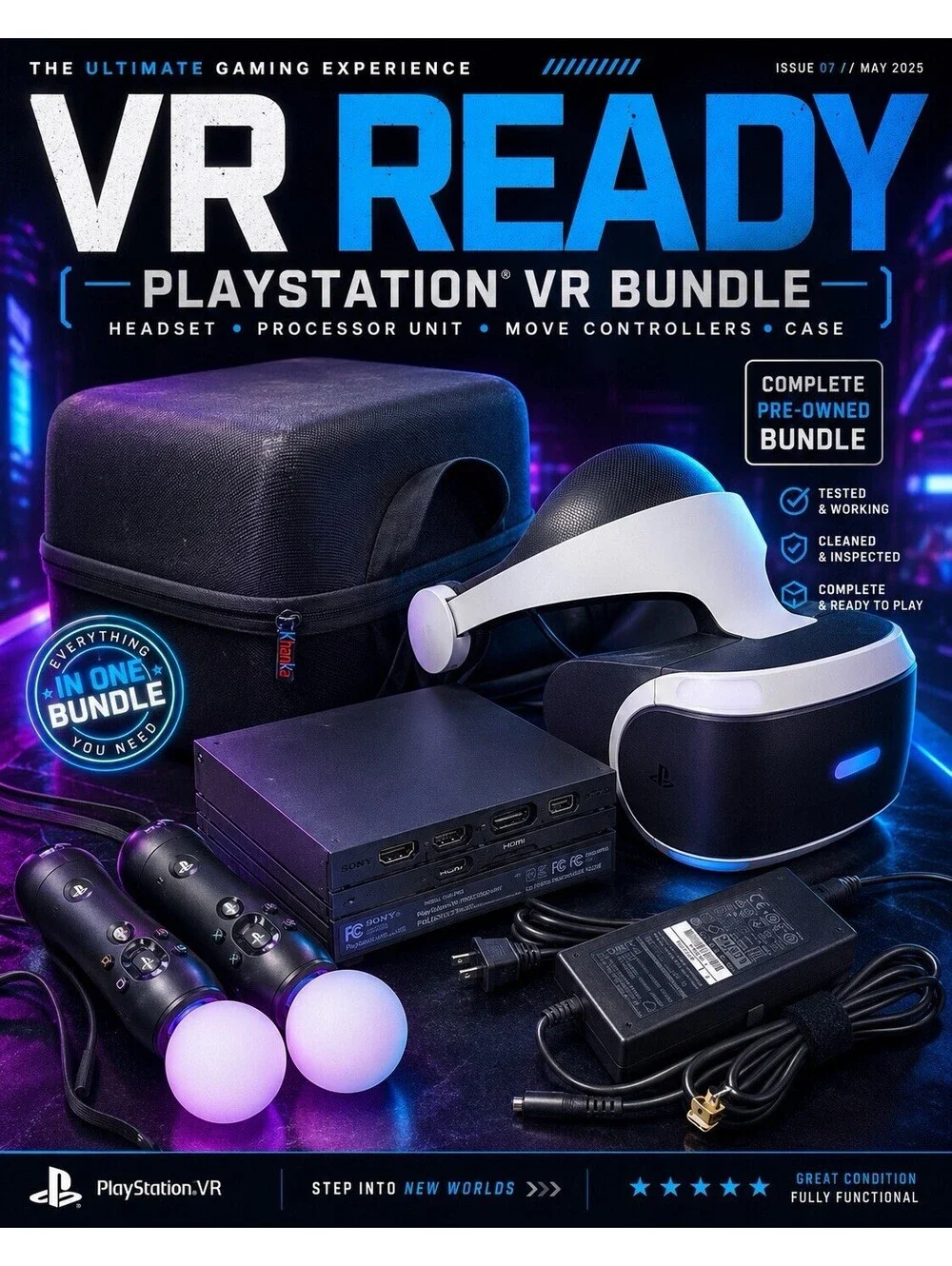 Sony PSVR V2 CUH-ZVR2 VR Bundle 2 Move Controllers Camera Case Tested